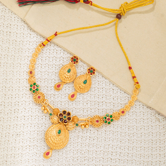 Gemstone Bloom Gold Necklace Set