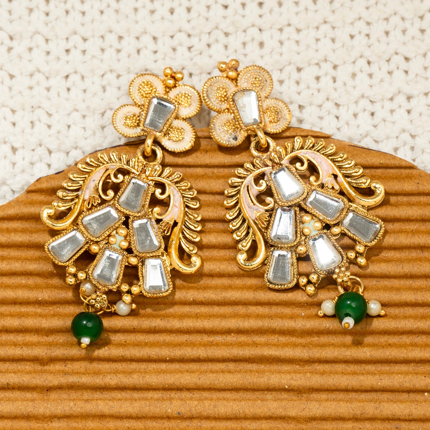 "Emerald Aura Kundan" Necklace & Earring Set, "Forest Jewel Grandeur" Set