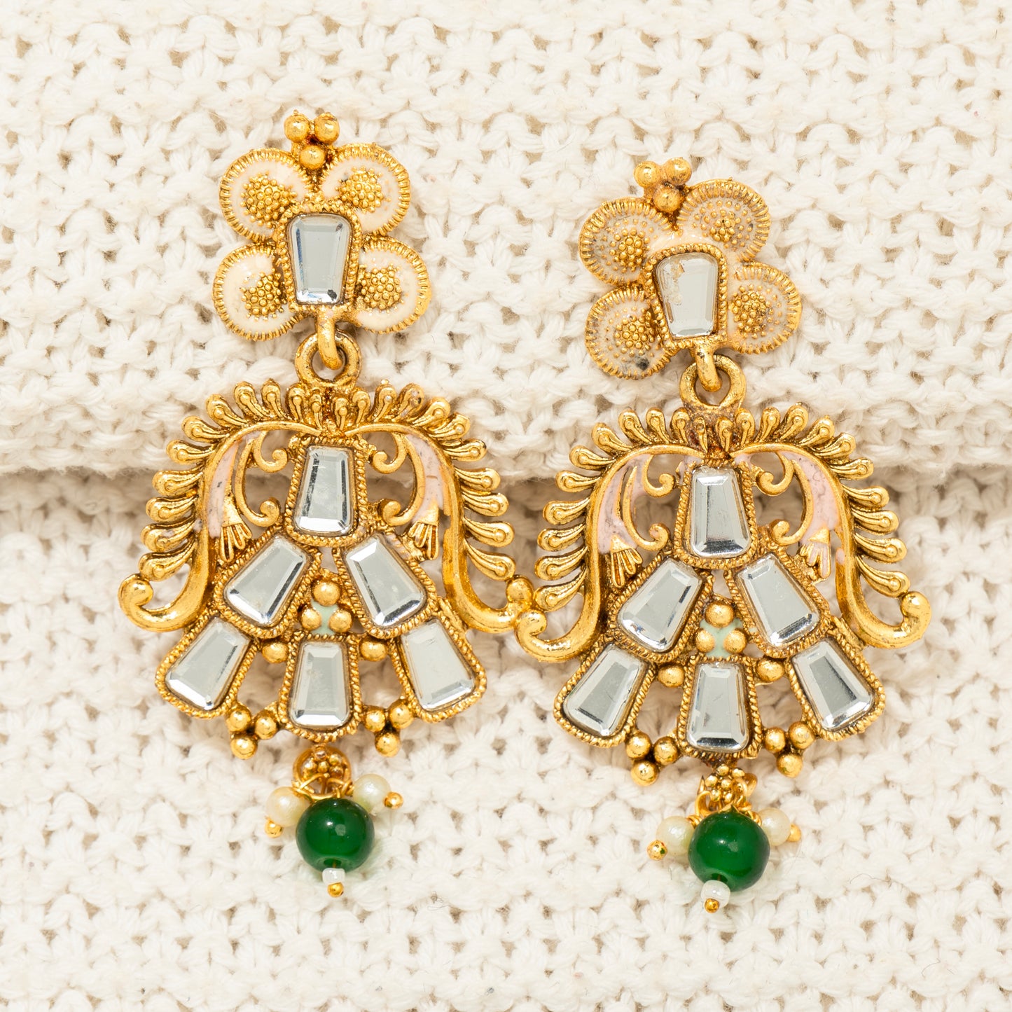 "Emerald Aura Kundan" Necklace & Earring Set, "Forest Jewel Grandeur" Set