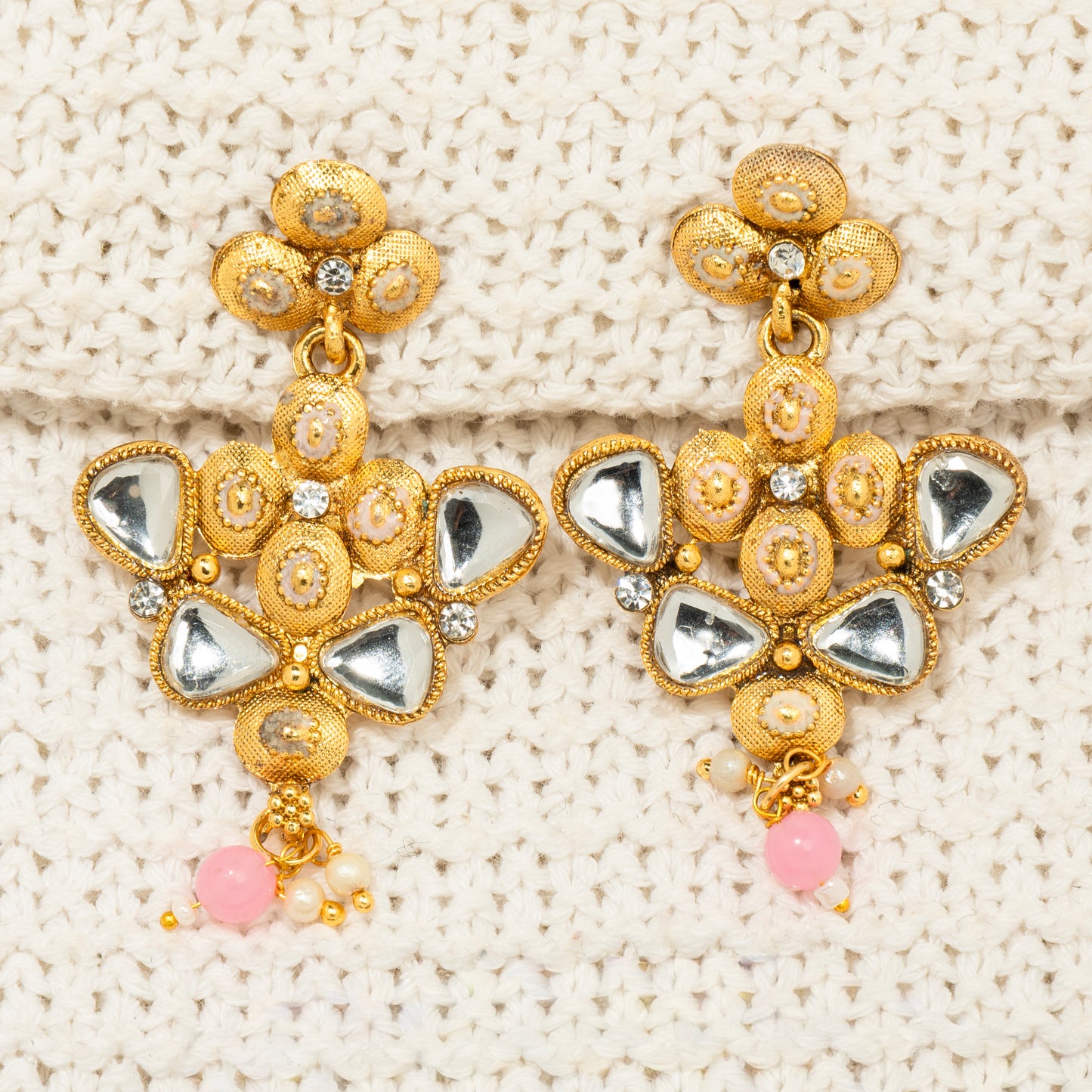 "Blush Bloom Kundan" Necklace & Earring Set, "Pink Pearl Majesty" Set
