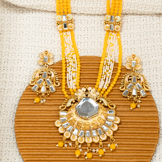 "Golden Ray Kundan" Necklace & Earring Set, "Sunshine Serenade" Set