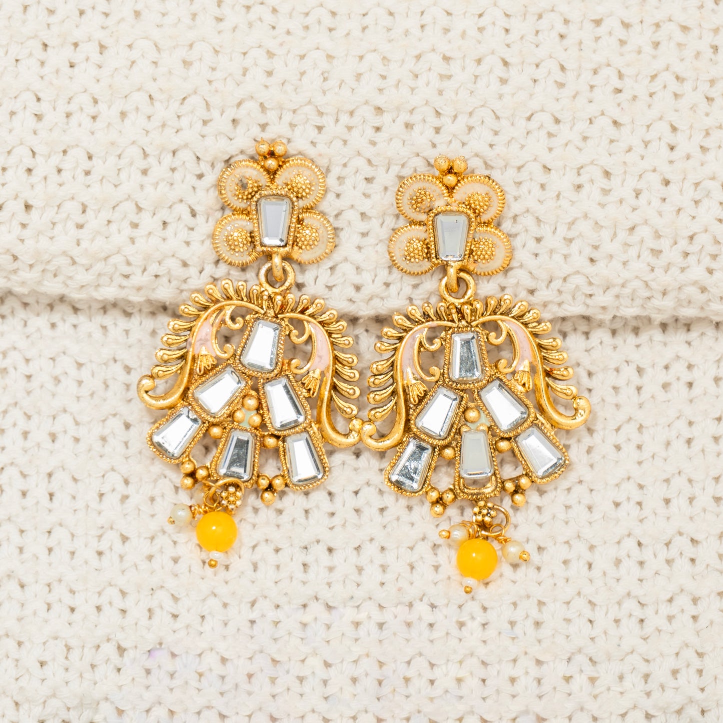"Golden Ray Kundan" Necklace & Earring Set, "Sunshine Serenade" Set