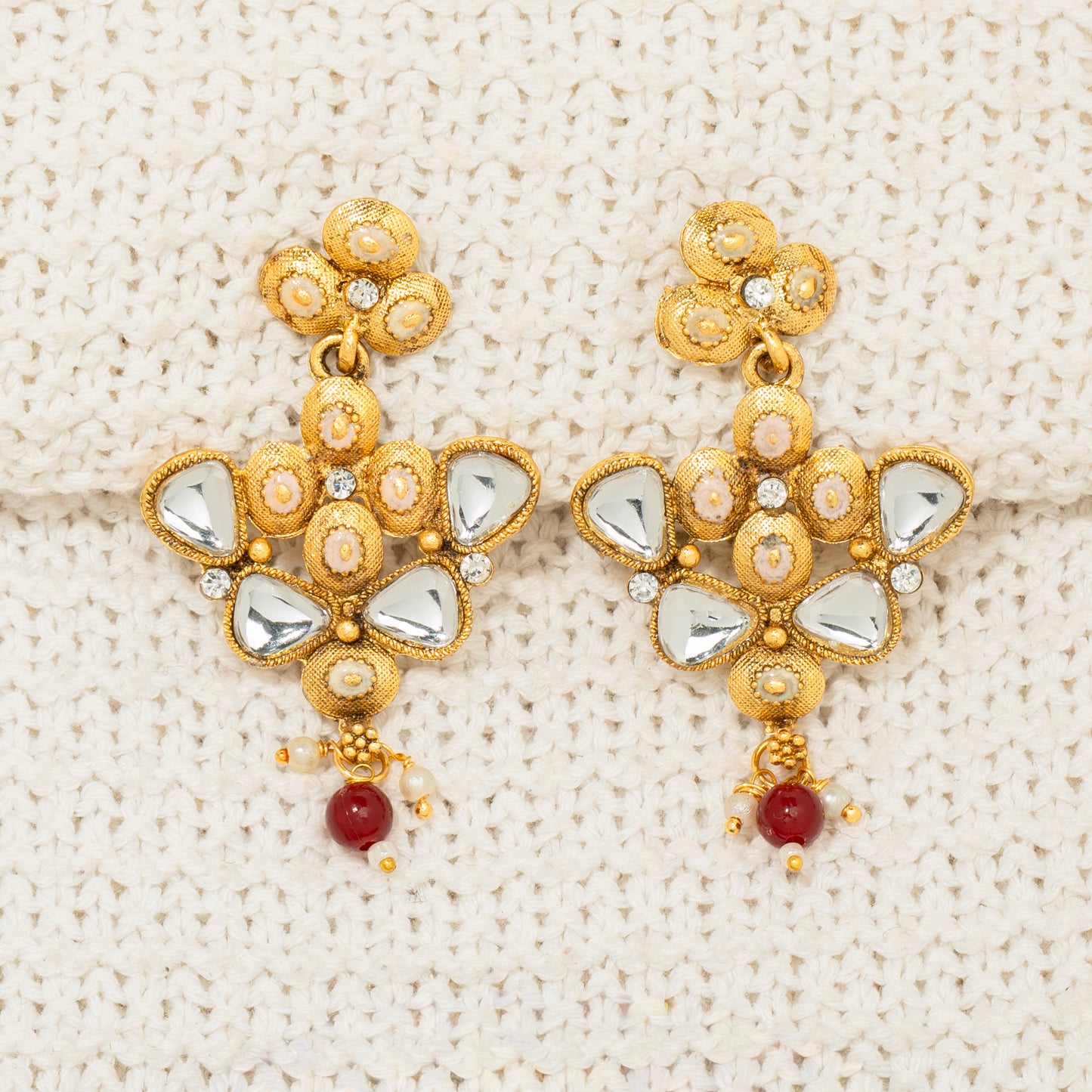 "Crimson Bead Kundan" Necklace & Earring Set, "Ruby Regalia" Set