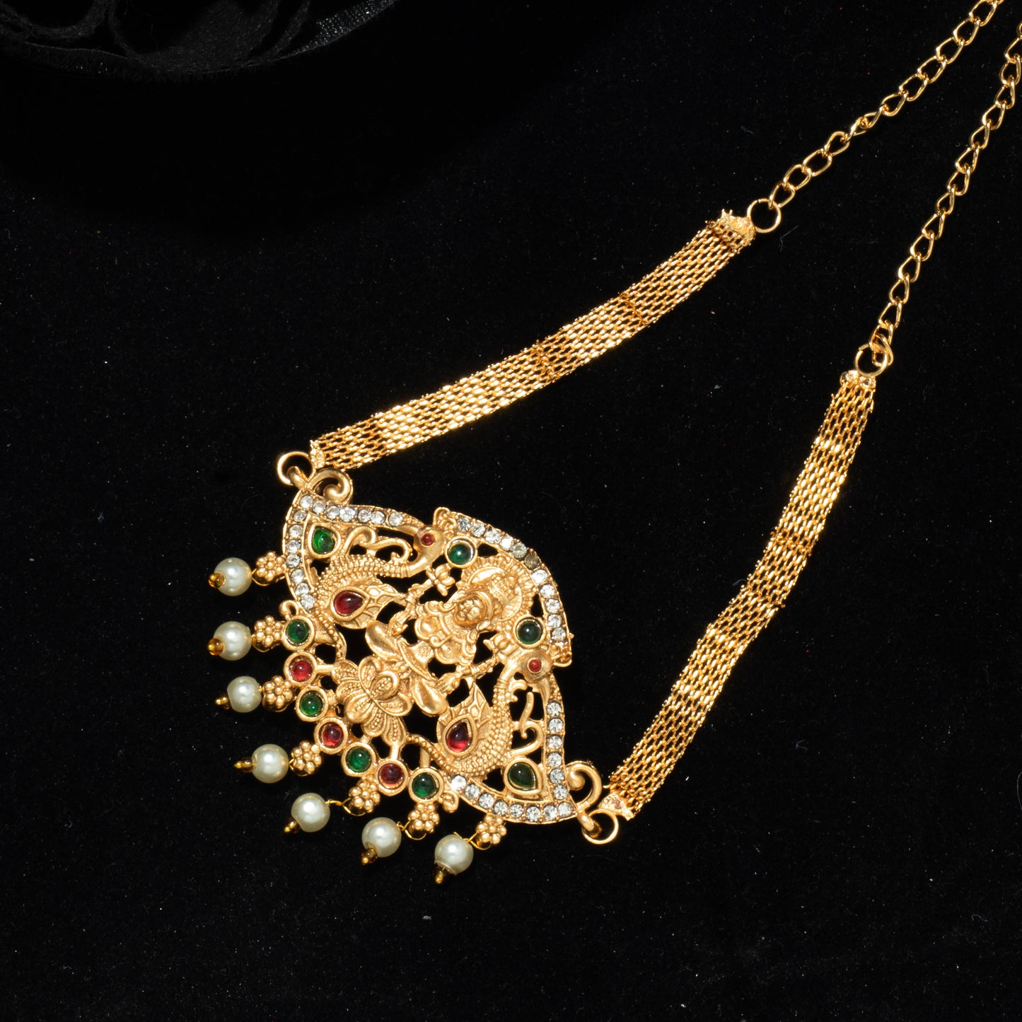 "Rajwadi Carved" Gold Tone Pendant Necklace