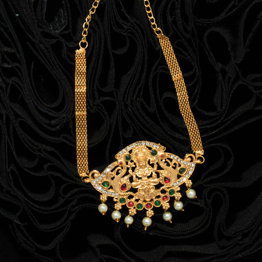 "Rajwadi Carved" Gold Tone Pendant Necklace