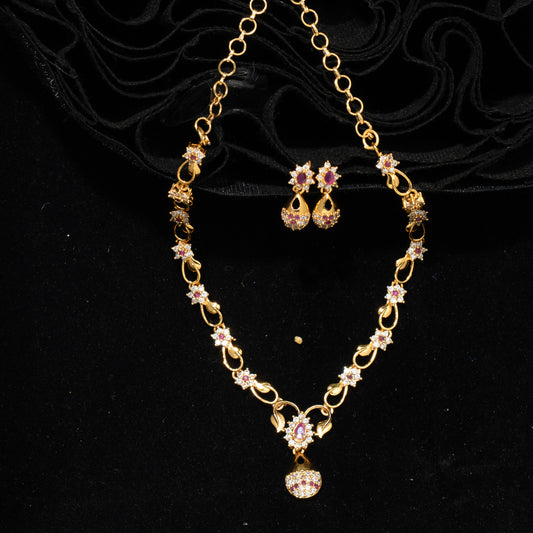 "Crimson Swirl" Gold Plated Necklace & Earring Set