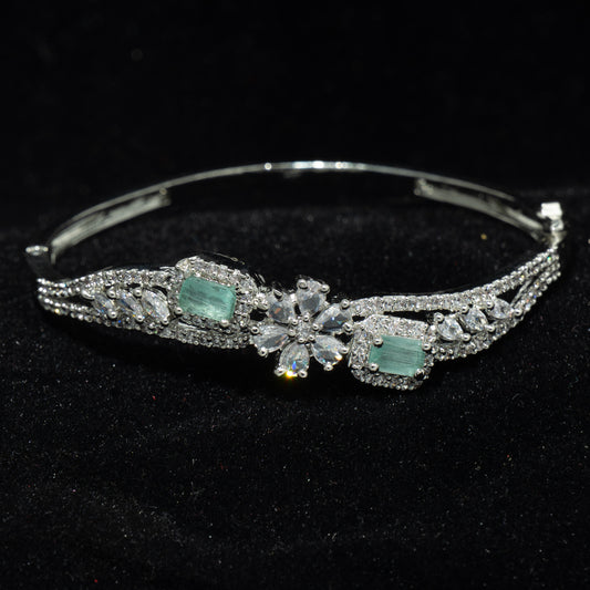 Silver Emerald Floral Bangle