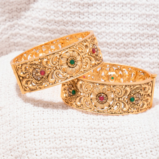 "Antique Gold Filigree" Bangle Pair