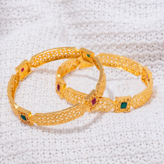 "Elegant Gridwork" Bangles with Ruby & Emerald