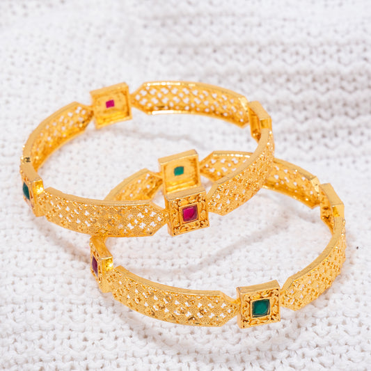"Elegant Gridwork" Bangles with Ruby & Emerald